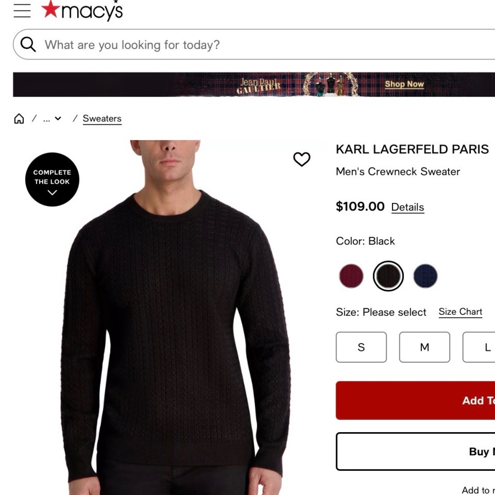 Karl Lagerfeld Men's Textured Black Crewneck Sweater